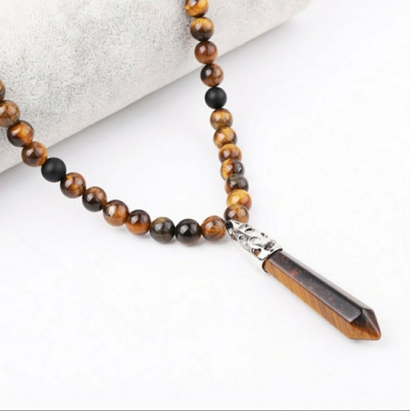Brown Tigers Eye & Black Onyx Necklace with Healing Point Pendant - Picture 5 of 5